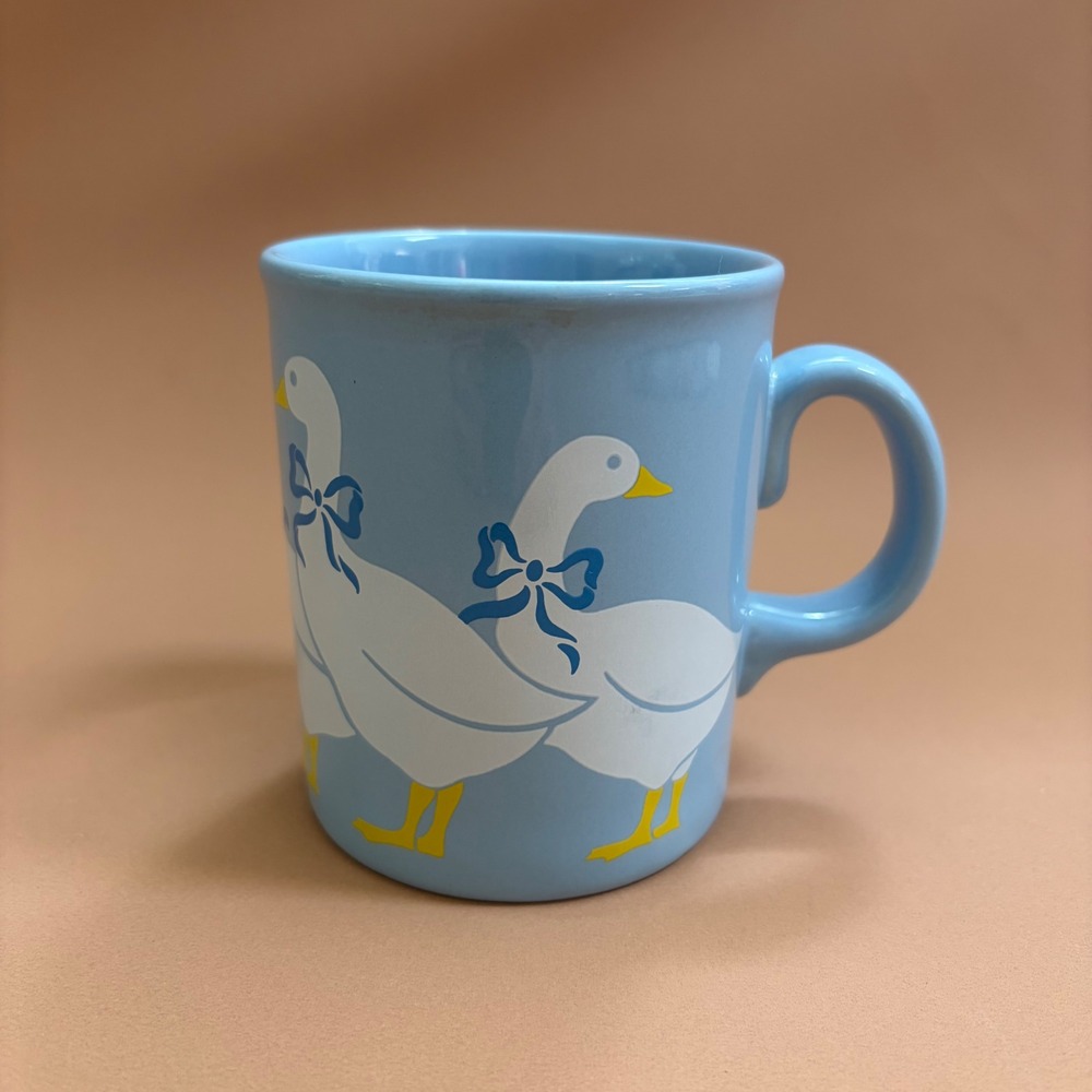 Vintage Blue Goose Ceramic Coffee Mug White Geese Blue Bows Cottagecore England